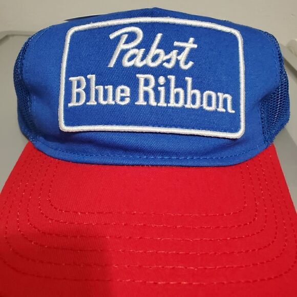 NWT Pabst Blue Ribbon Beer Cap Spell Out Logo Mesh SnapBack Trucker Baseball Hat - Picture 3 of 9
